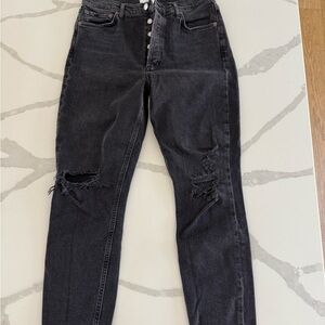 Agolde black distressed straight leg jeans with button fly